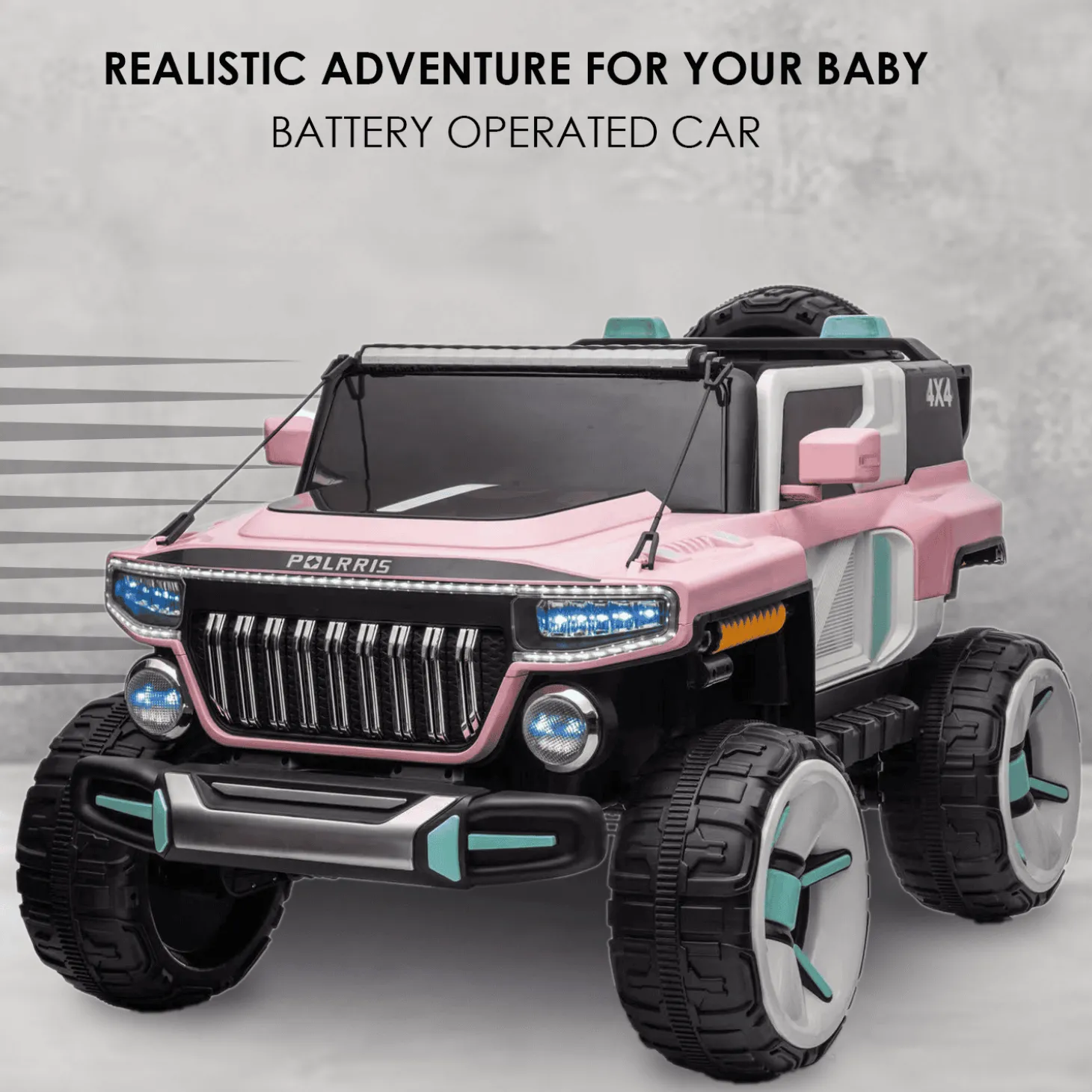 Baby Moo Electric Ride-on Jeep for Kids With Rechargeable 12V Battery, LED Lights, Music and USB Port Remote Control Double Seat - Pink