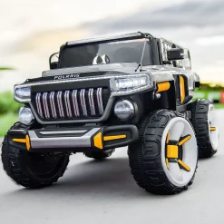 Baby Moo Electric Ride-on Jeep for Kids With Rechargeable 12V Battery, LED Lights, Music and USB Port Remote Control Double Seat - Grey