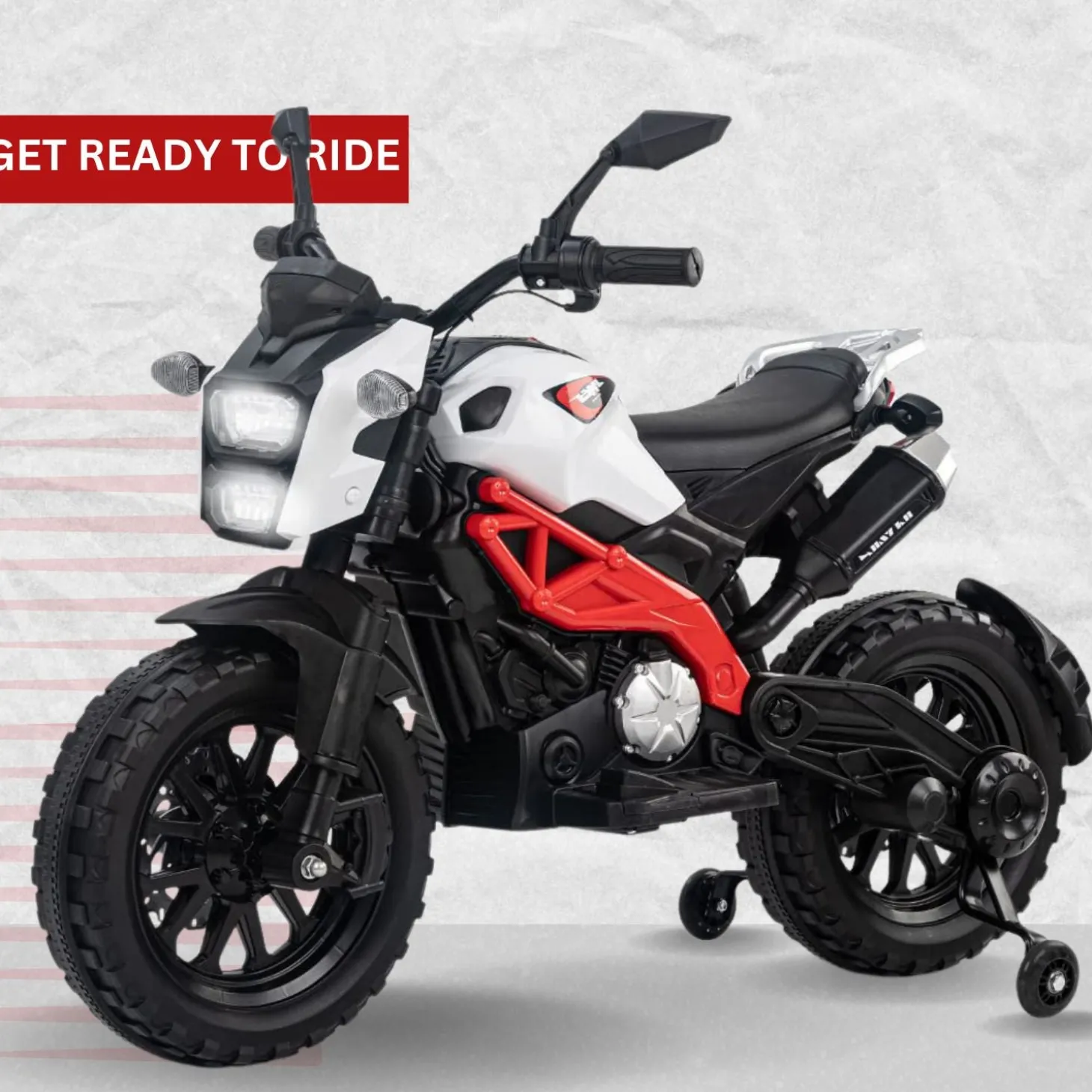 Baby Moo Electric Ride-on Bike for Kids | Battery-Powered Toy with LED Lights, Music, and USB Port | Battery Operated Bike - White