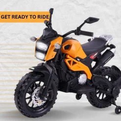 Baby Moo Electric Ride-on Bike for Kids | Battery-Powered Toy with LED Lights, Music, and USB Port | Battery Operated Bike - Orange
