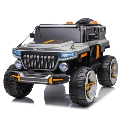 Baby Moo Electric Ride-on Jeep for Kids With Rechargeable 12V Battery, LED Lights, Music and USB Port Remote Control Double Seat - Grey