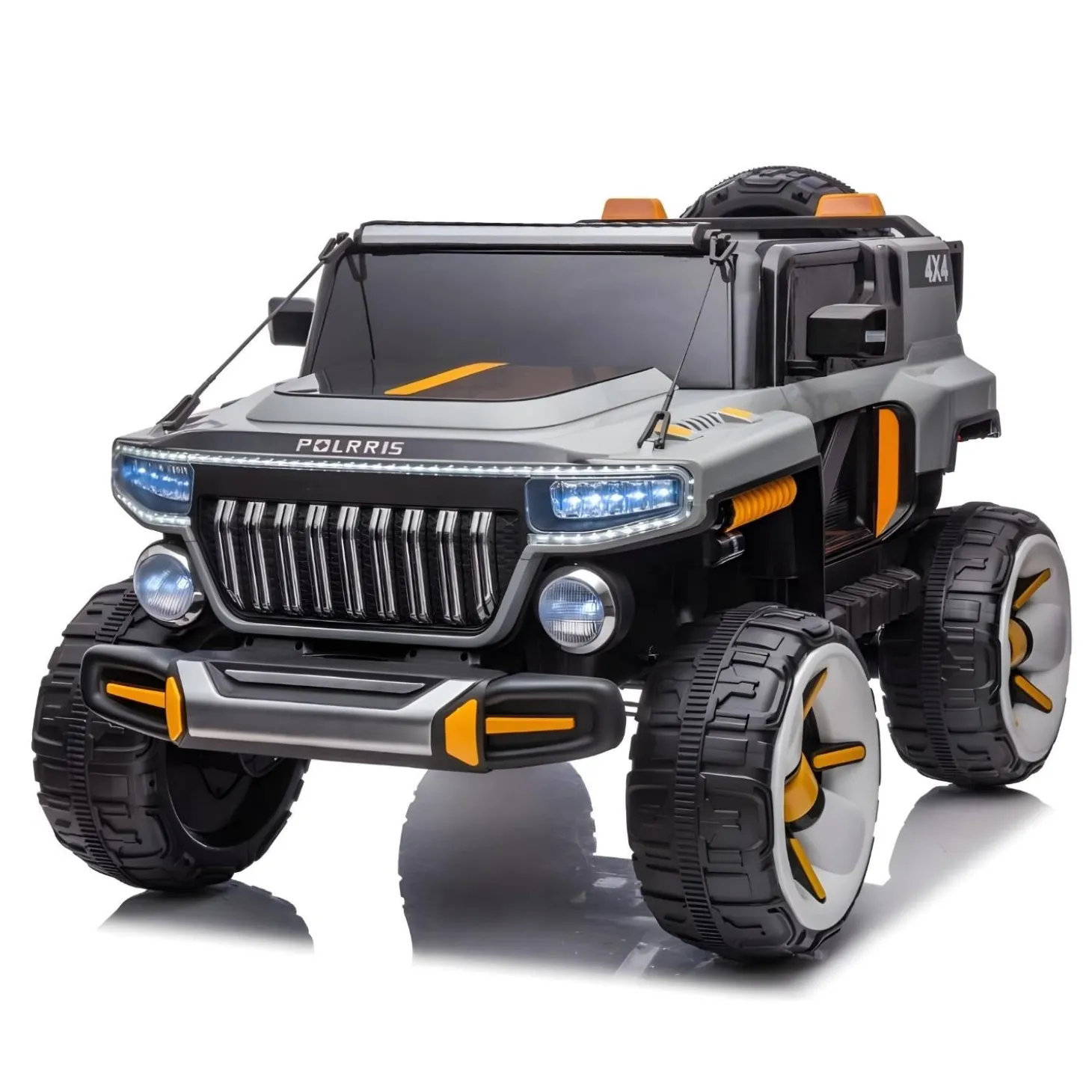 Baby Moo Electric Ride-on Jeep for Kids With Rechargeable 12V Battery, LED Lights, Music and USB Port Remote Control Double Seat - Grey
