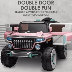 Baby Moo Electric Ride-on Jeep for Kids With Rechargeable 12V Battery, LED Lights, Music and USB Port Remote Control Double Seat - Pink
