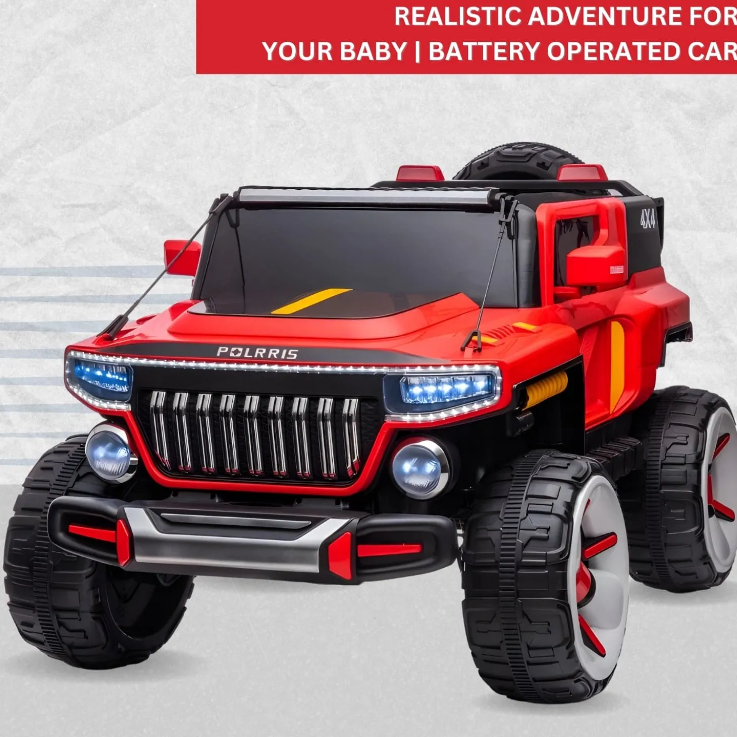 Baby Moo Electric Ride-on Jeep for Kids With Rechargeable 12V Battery, LED Lights, Music and USB Port Remote Control Double Seat - Red