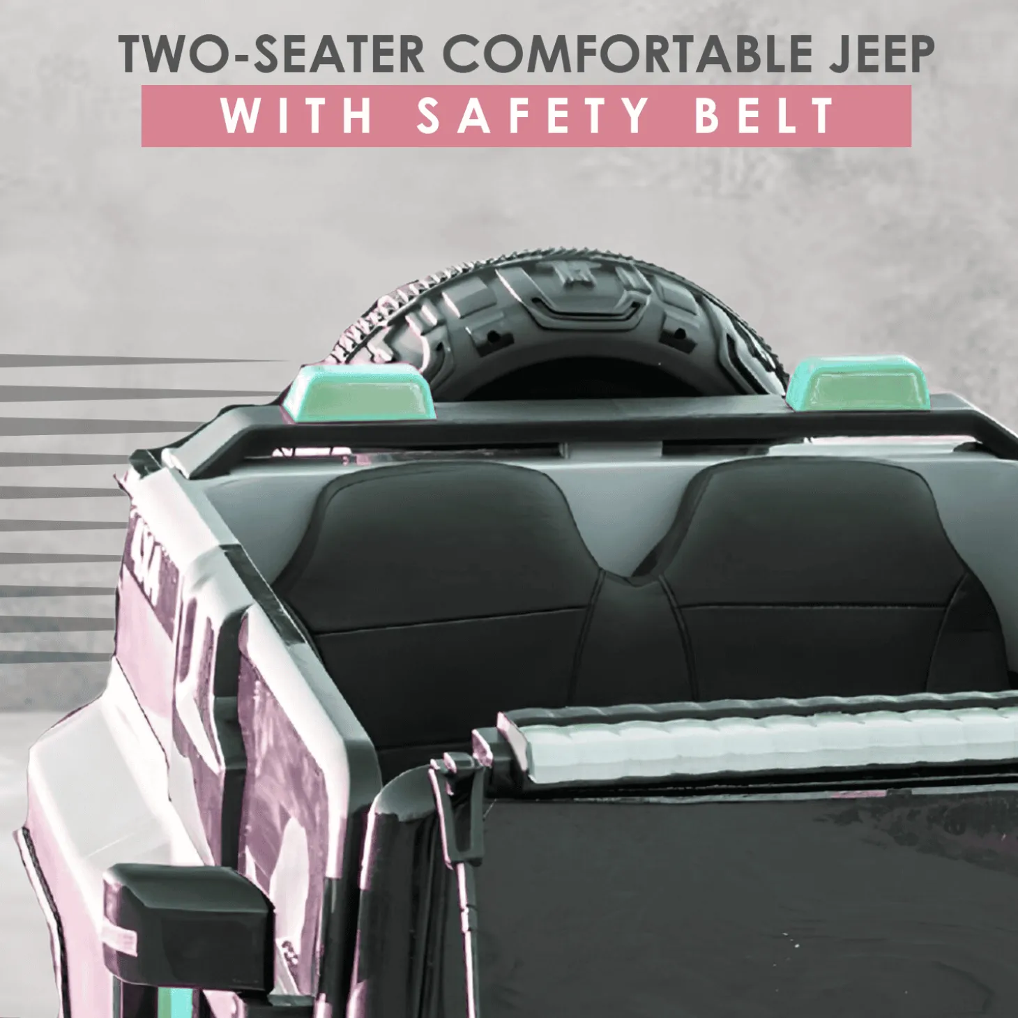 Baby Moo Electric Ride-on Jeep for Kids With Rechargeable 12V Battery, LED Lights, Music and USB Port Remote Control Double Seat - Pink