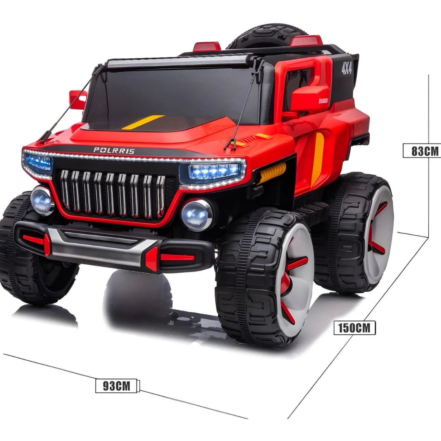 Baby Moo Electric Ride-on Jeep for Kids With Rechargeable 12V Battery, LED Lights, Music and USB Port Remote Control Double Seat - Red