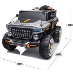 Baby Moo Electric Ride-on Jeep for Kids With Rechargeable 12V Battery, LED Lights, Music and USB Port Remote Control Double Seat - Grey