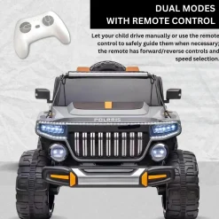 Baby Moo Electric Ride-on Jeep for Kids With Rechargeable 12V Battery, LED Lights, Music and USB Port Remote Control Double Seat - Grey
