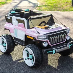 Baby Moo Electric Ride-on Jeep for Kids With Rechargeable 12V Battery, LED Lights, Music and USB Port Remote Control Double Seat - Pink