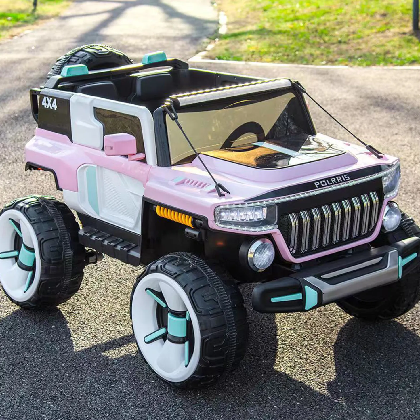 Baby Moo Electric Ride-on Jeep for Kids With Rechargeable 12V Battery, LED Lights, Music and USB Port Remote Control Double Seat - Pink