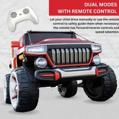 Baby Moo Electric Ride-on Jeep for Kids With Rechargeable 12V Battery, LED Lights, Music and USB Port Remote Control Double Seat - Red