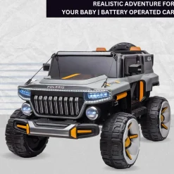 Baby Moo Electric Ride-on Jeep for Kids With Rechargeable 12V Battery, LED Lights, Music and USB Port Remote Control Double Seat - Grey
