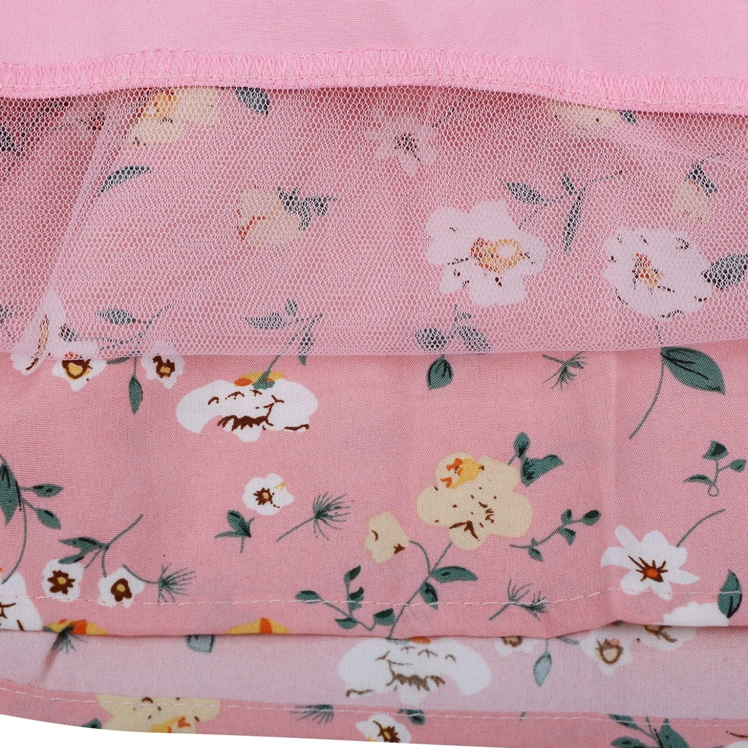 Baby Moo Elegant Pearl And Floral Layered Party Dress - Pink