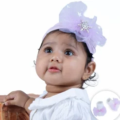 Baby Moo Elegant Pearl Matching Cap And Socks Set - Purple