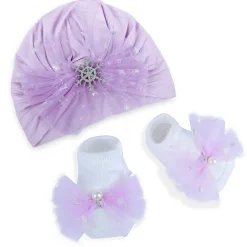 Baby Moo Elegant Pearl Matching Cap And Socks Set - Purple