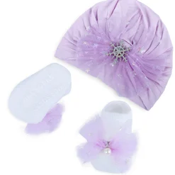 Baby Moo Elegant Pearl Matching Cap And Socks Set - Purple