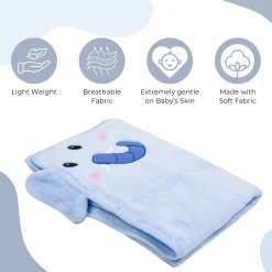 Baby Moo Elephant Applique with 3D Ears Soft Blanket - Blue