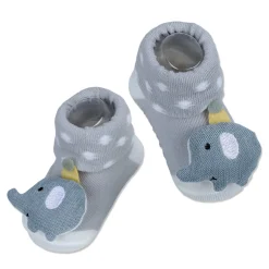 Baby Moo Elephant Explorer Cotton Anti-Skid 3D Socks - Grey