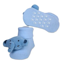 Baby Moo Elephant Rattle Cotton Anti-Skid 3D Socks - Blue