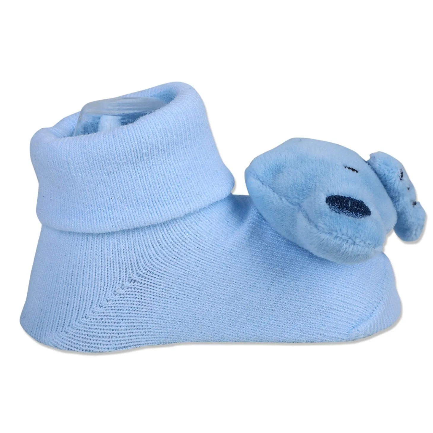 Baby Moo Elephant Rattle Cotton Anti-Skid 3D Socks - Blue