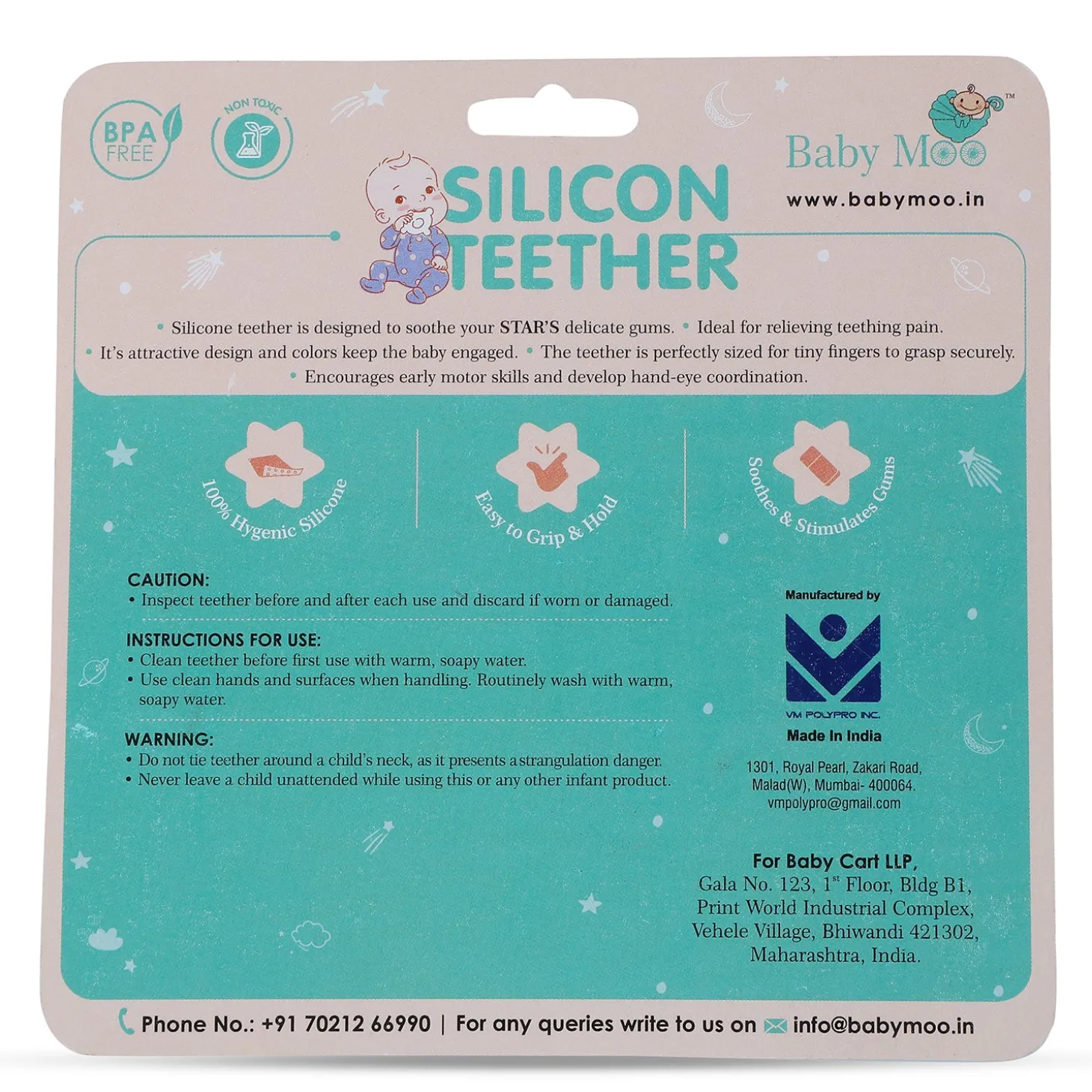 Baby Moo Elephant Soothing Silicon Teether BPA And Toxin Free - Blue