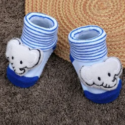 Baby Moo Elephant With Stripes Cotton Anti-Skid 3D Socks - Blue