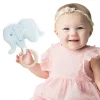 Baby Moo Elephant Wooden Teething Ring Soft Knitted Handheld Rattle - Blue