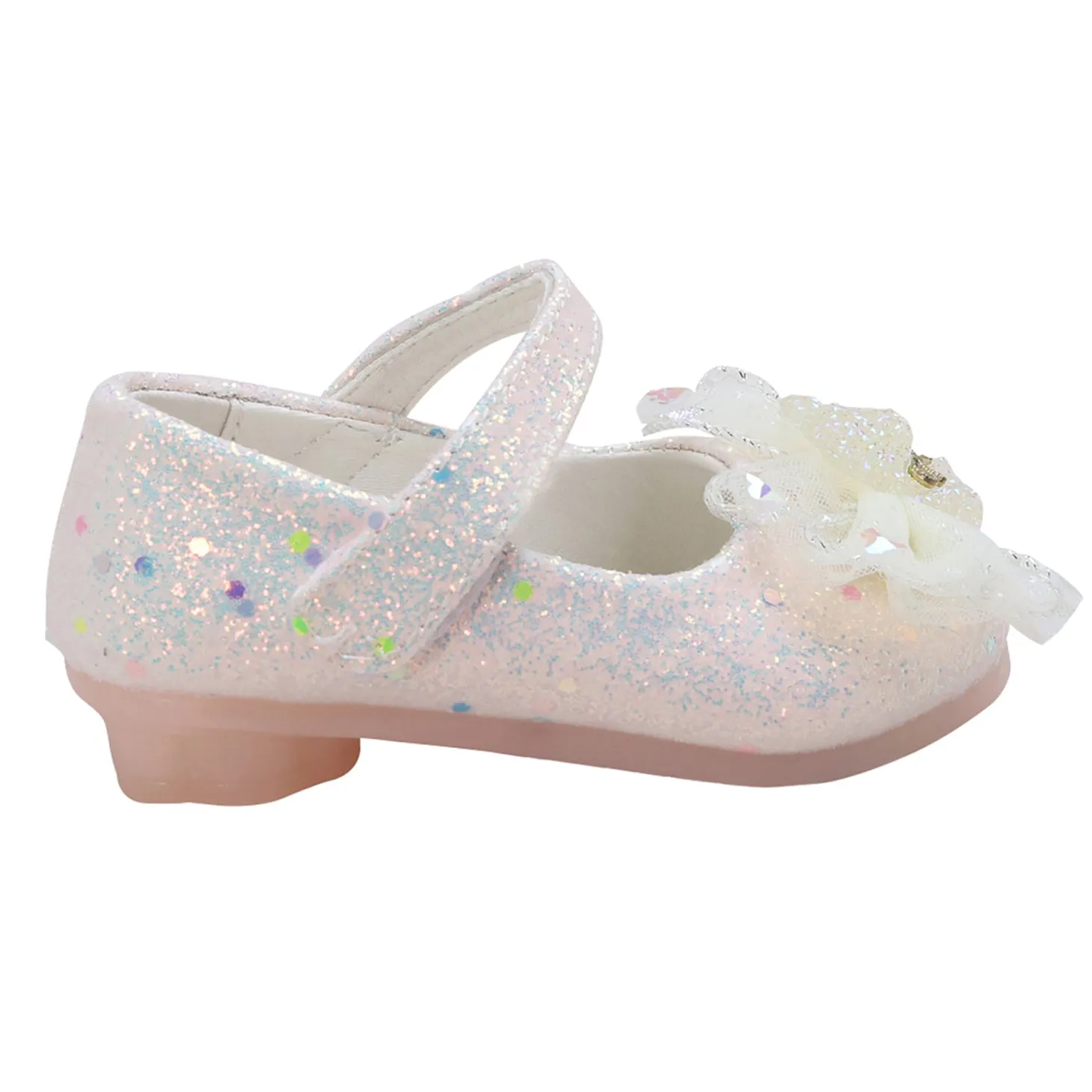 Baby Moo Embellished Bow Sequin Mary Jane Velcro Strap Anti-Skid Ballerina Shoes - Gold