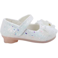 Baby Moo Embellished Bow Sequin Mary Jane Velcro Strap Anti-Skid Ballerina Shoes - White