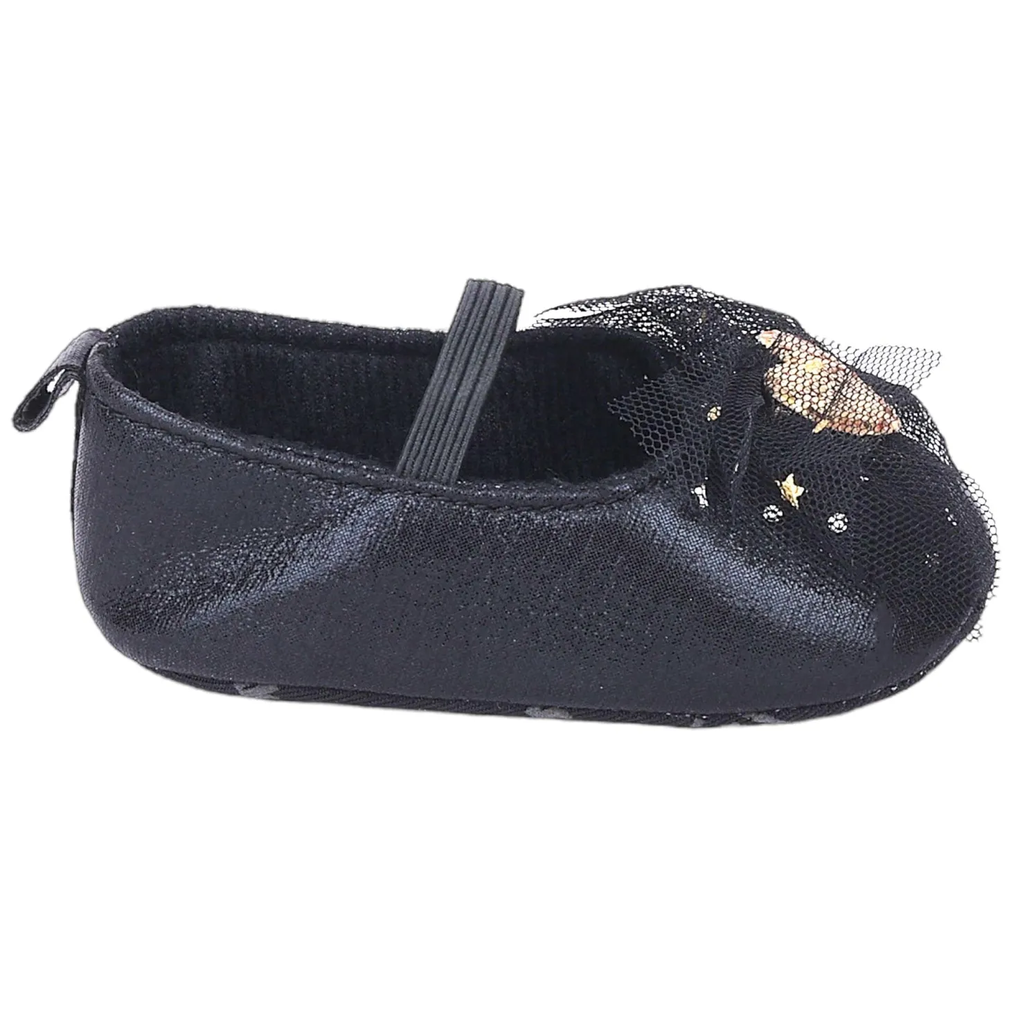 Baby Moo Embellished Bow Glittery Heart Anti-Skid Ballerina Booties - Black