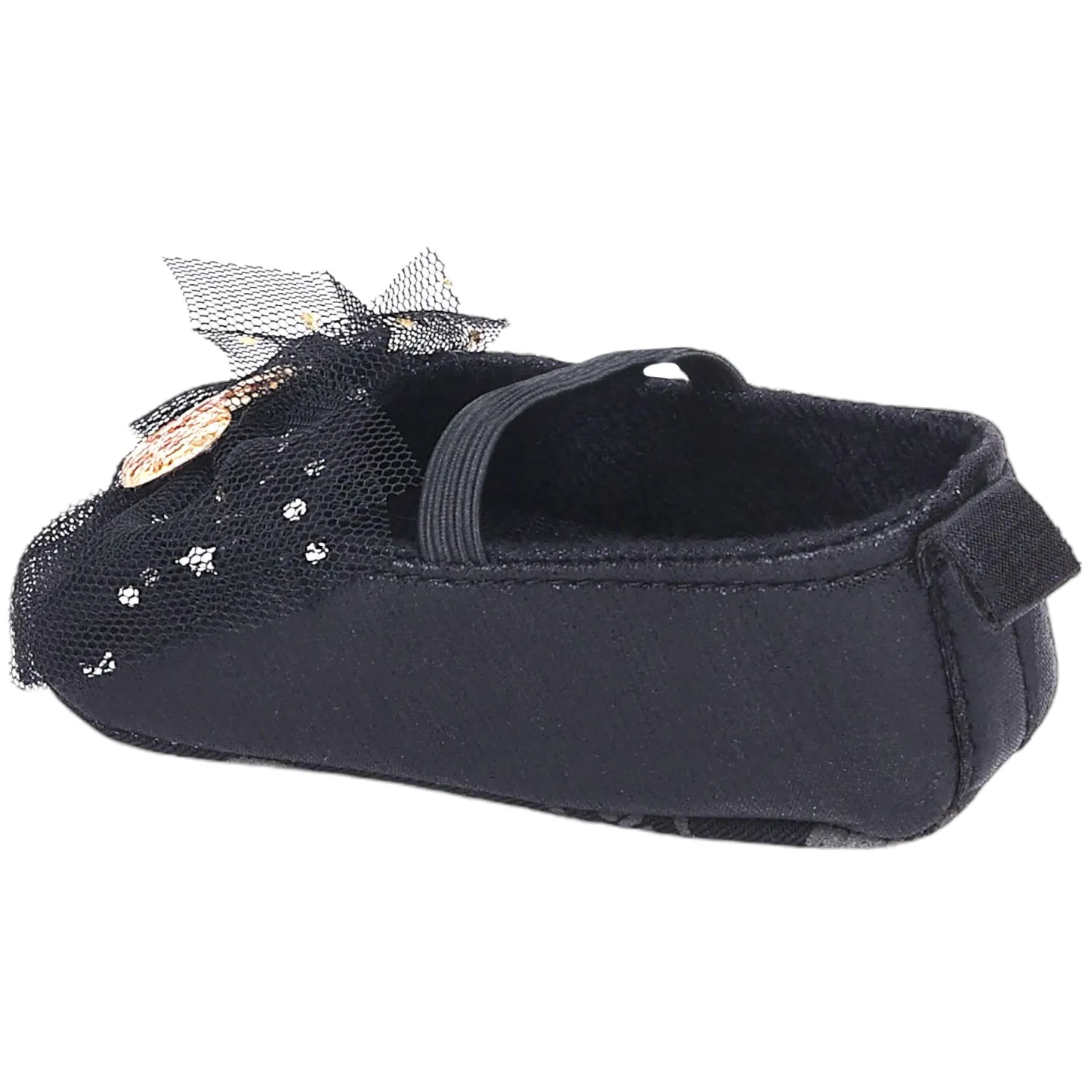 Baby Moo Embellished Bow Glittery Heart Anti-Skid Ballerina Booties - Black
