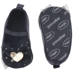 Baby Moo Embellished Bow Glittery Heart Anti-Skid Ballerina Booties - Black