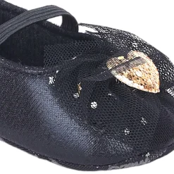 Baby Moo Embellished Bow Glittery Heart Anti-Skid Ballerina Booties - Black