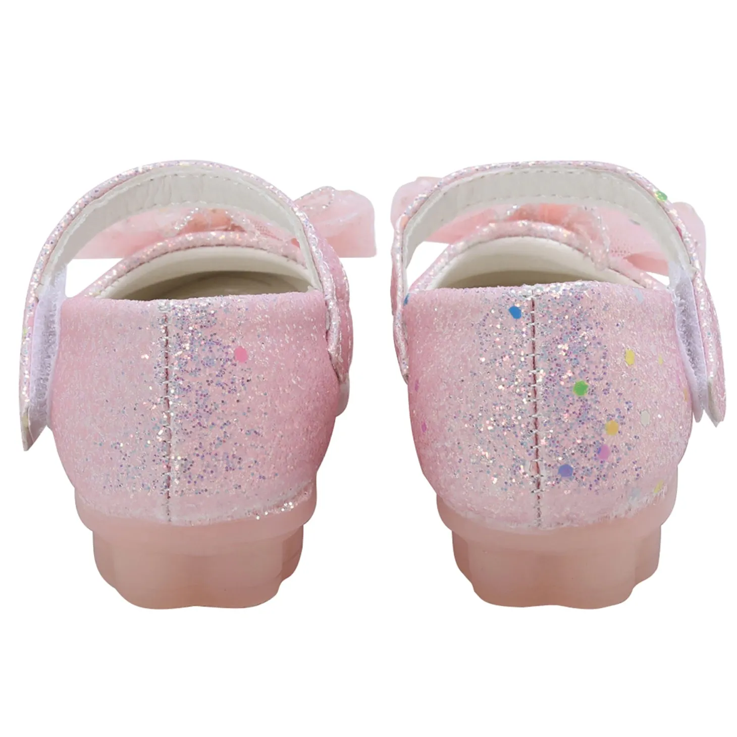 Baby Moo Embellished Bow Sequin Mary Jane Velcro Strap Anti-Skid Ballerina Shoes - Pink