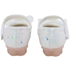 Baby Moo Embellished Bow Sequin Mary Jane Velcro Strap Anti-Skid Ballerina Shoes - White