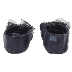 Baby Moo Embellished Bow Glittery Heart Anti-Skid Ballerina Booties - Black