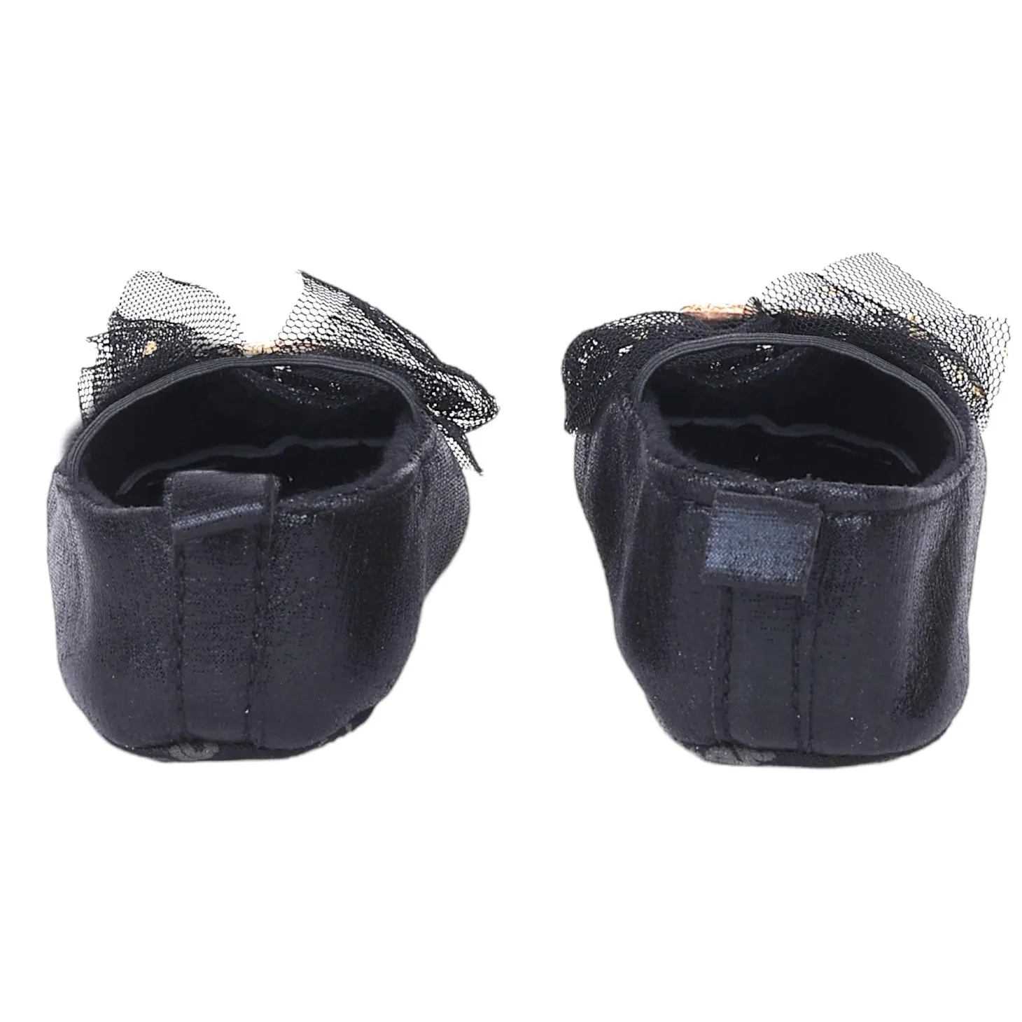 Baby Moo Embellished Bow Glittery Heart Anti-Skid Ballerina Booties - Black
