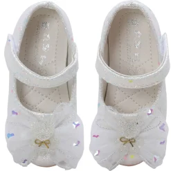 Baby Moo Embellished Bow Sequin Mary Jane Velcro Strap Anti-Skid Ballerina Shoes - White