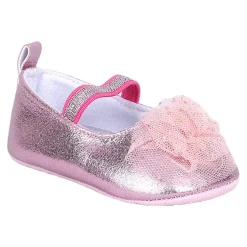Baby Moo Embellished Flower Elastic Strap Gllittery Ballerina Booties - Pink, Metallic