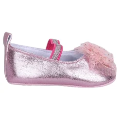 Baby Moo Embellished Flower Elastic Strap Gllittery Ballerina Booties - Pink, Metallic