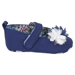 Baby Moo Embellished Flower Anti-Skid Ballerina Booties - Navy Blue