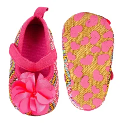 Baby Moo Embellished Flower Colourful Woven Anti-Skid Ballerina Booties - Pink