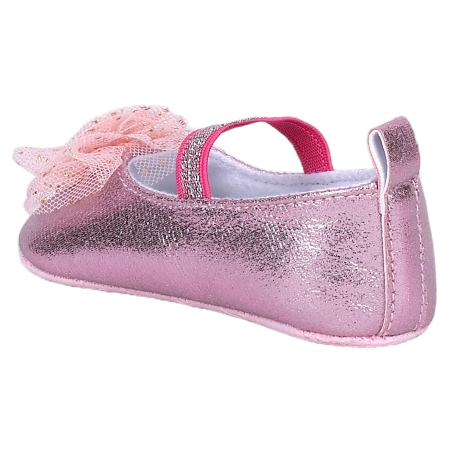 Baby Moo Embellished Flower Elastic Strap Gllittery Ballerina Booties - Pink, Metallic