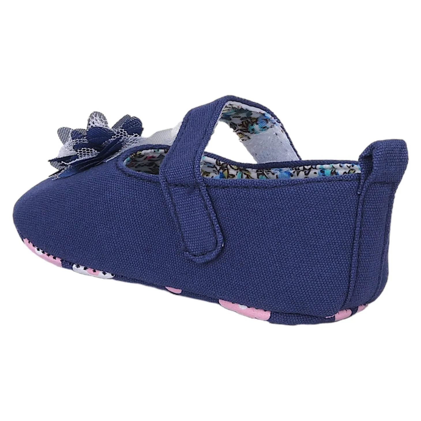 Baby Moo Embellished Flower Anti-Skid Ballerina Booties - Navy Blue