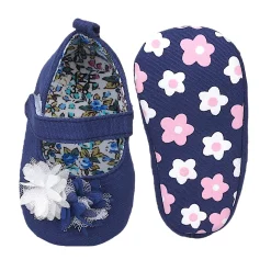 Baby Moo Embellished Flower Anti-Skid Ballerina Booties - Navy Blue