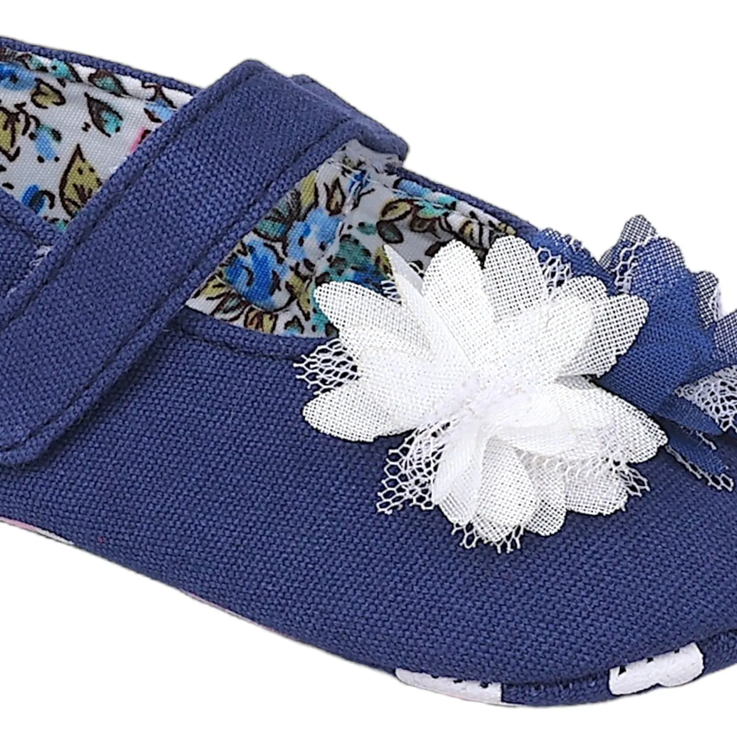 Baby Moo Embellished Flower Anti-Skid Ballerina Booties - Navy Blue