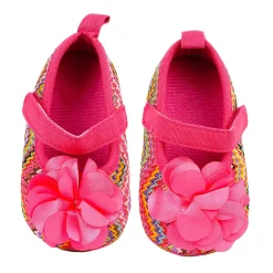Baby Moo Embellished Flower Colourful Woven Anti-Skid Ballerina Booties - Pink