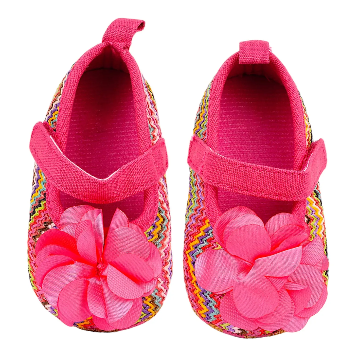 Baby Moo Embellished Flower Colourful Woven Anti-Skid Ballerina Booties - Pink
