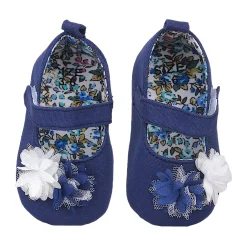 Baby Moo Embellished Flower Anti-Skid Ballerina Booties - Navy Blue