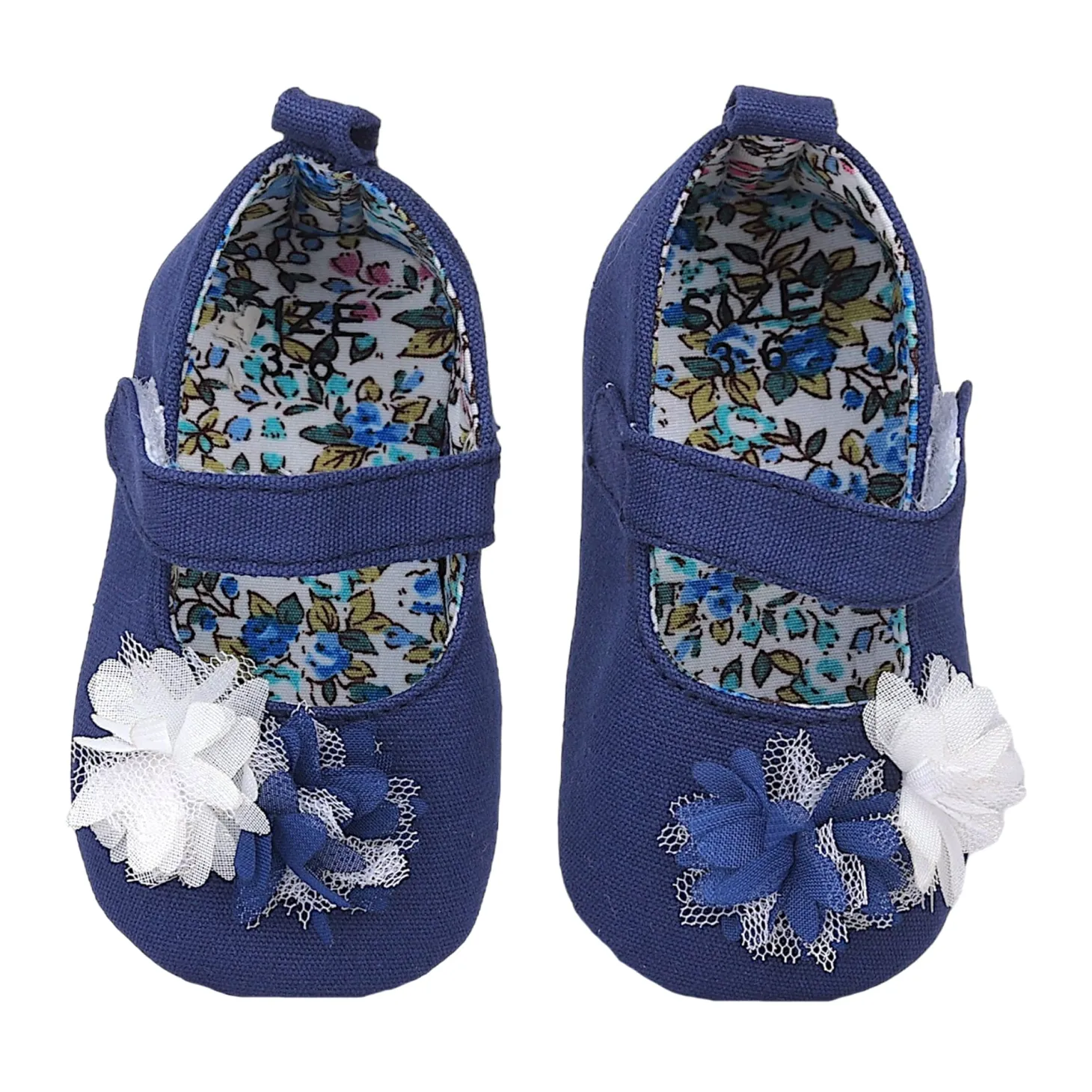 Baby Moo Embellished Flower Anti-Skid Ballerina Booties - Navy Blue